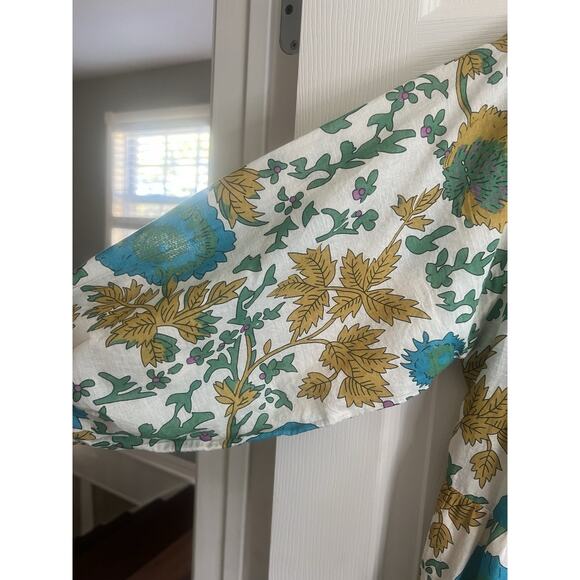 NATURAL LIFE Auguste Cream Green Border 100% Cotton Boho Maxi Dress Sz M - Picture 6 of 16